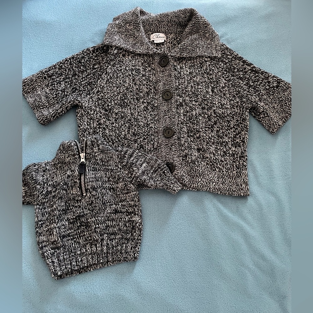 Chaus size S button-up black/white sweater & Carter’s size 3 mos similar sweater